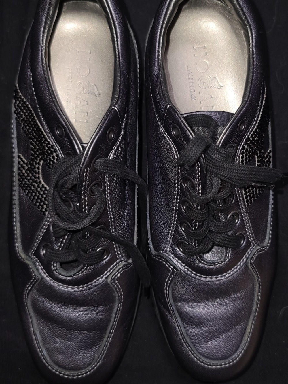 Hogan black Interactive leather sneakers  with rhinestone-embellished side logo - Picture 2 of 7